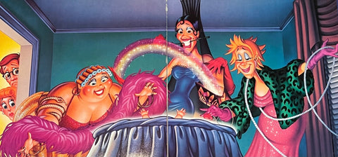 The three muses surround the newborn Baby Divine's crib