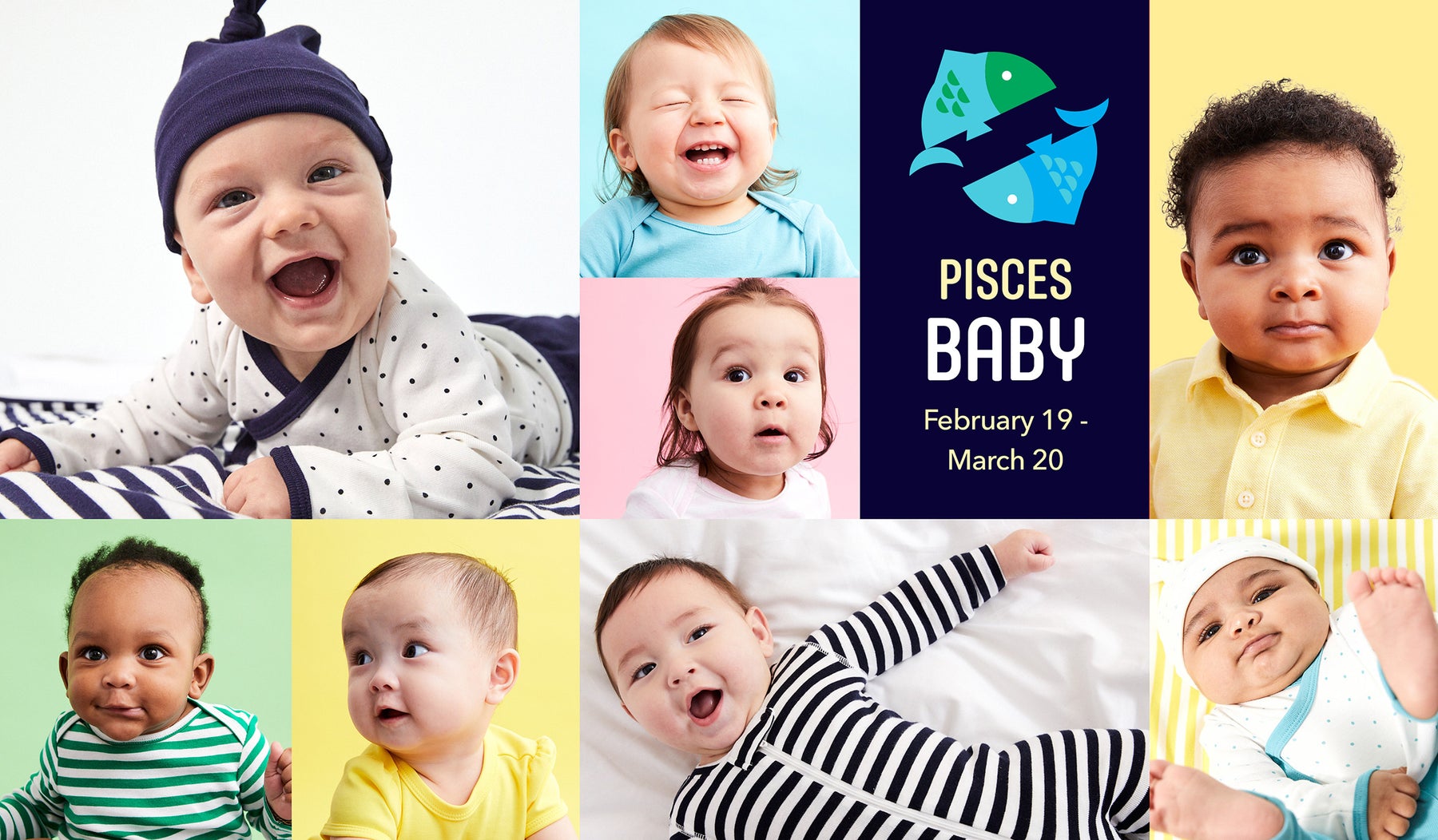 collage of close up portraits of babies in colorful clothing on colorful backgrounds